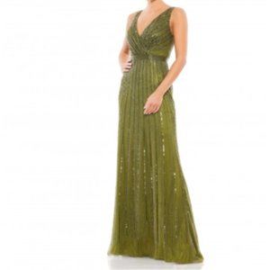 MAC DUGGAL 5219D BEADED V-NECK OLIVE GOWN sz 14